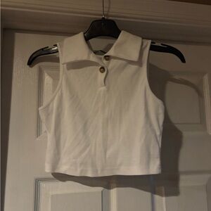 SHEIN White Sleeveless Collared Crop Top with Gold Buttons